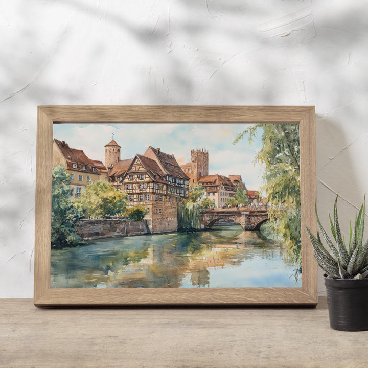 Nuremberg Landscape Painting Poster Germany Wall Art Historic City River Scene Print Gift for Europe Lovers and Fans of Scenic German
