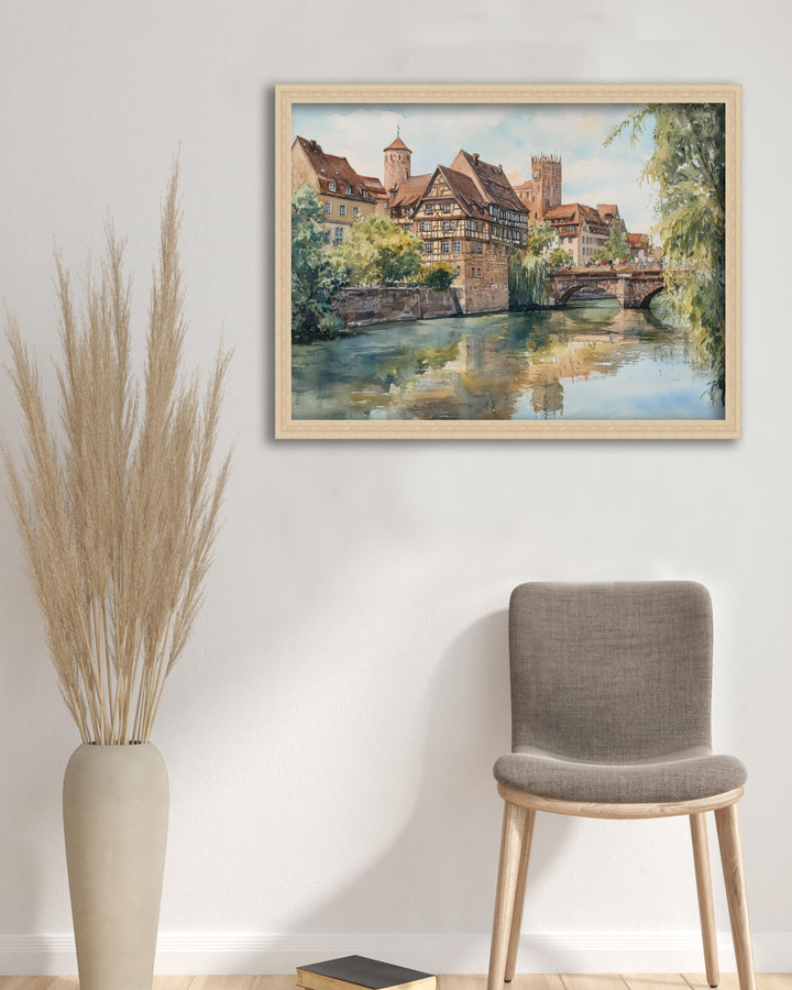 Nuremberg Landscape Painting Poster Germany Wall Art Historic City River Scene Print Gift for Europe Lovers and Fans of Scenic German