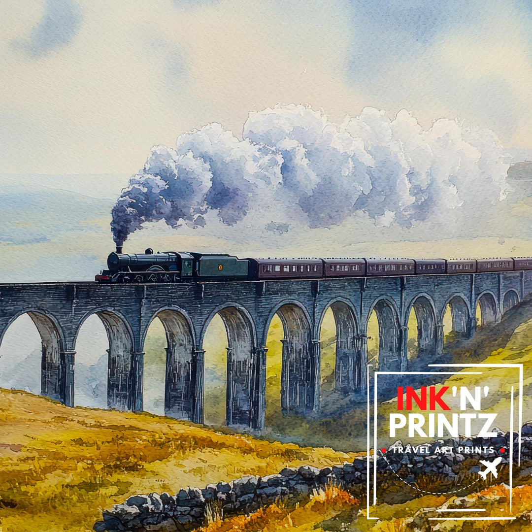Ribblehead Viaduct Travel Poster Print Yorkshire Dales England Wall Art Countryside Landscape Gift for UK Lovers and Fans of Scenic British