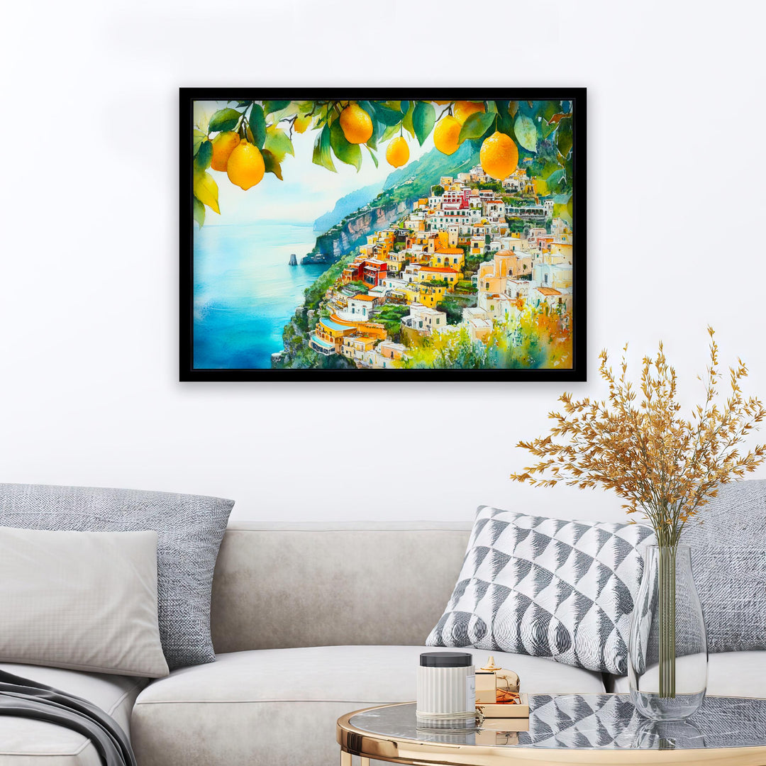 Santorini Watercolor Landscape Painting Poster Greece Wall Art Coastal Village Print Gift for Europe Lovers and Fans of Scenic Greek Island