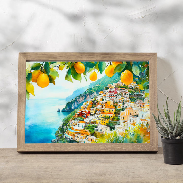 Santorini Watercolor Landscape Painting Poster Greece Wall Art Coastal Village Print Gift for Europe Lovers and Fans of Scenic Greek Island