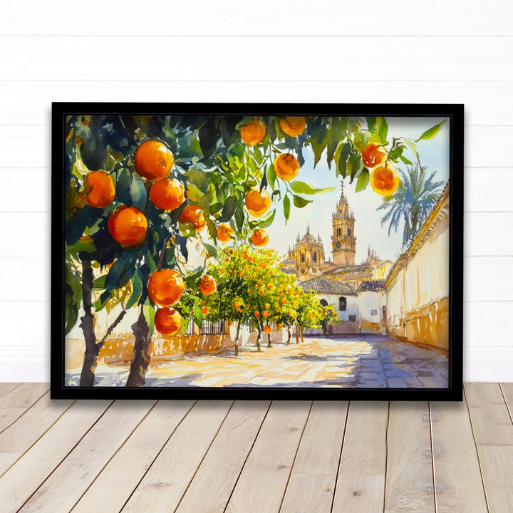 Seville Spain Watercolor Landscape Painting Poster Andalusia Wall Art Historic City Print Gift for Europe Lovers and Fans of Scenic Spanish