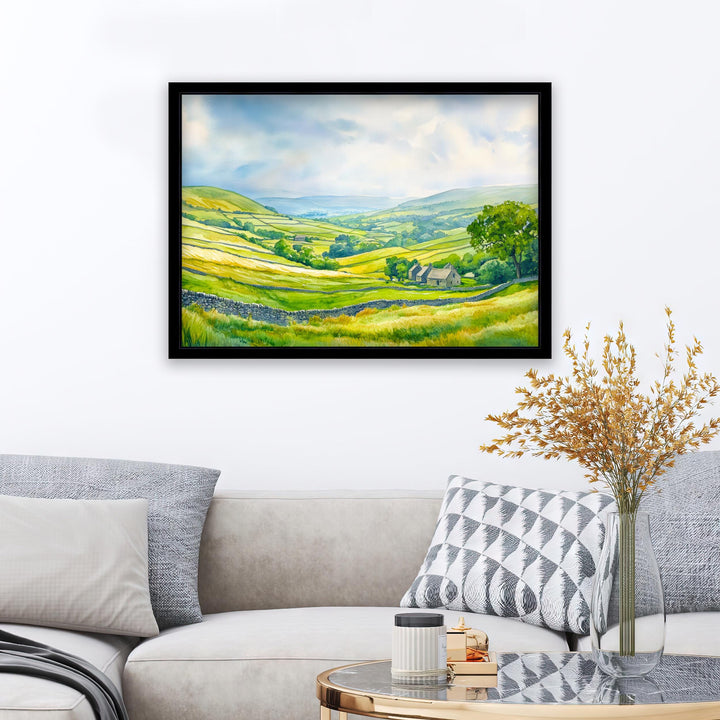Yorkshire Dales Watercolour Landscape Painting Poster England Wall Art Countryside Print Gift for UK Nature Lovers and Fans of Scenic