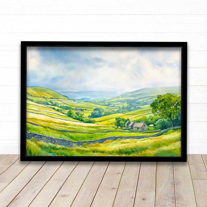 Yorkshire Dales Watercolour Landscape Painting Poster England Wall Art Countryside Print Gift for UK Nature Lovers and Fans of Scenic