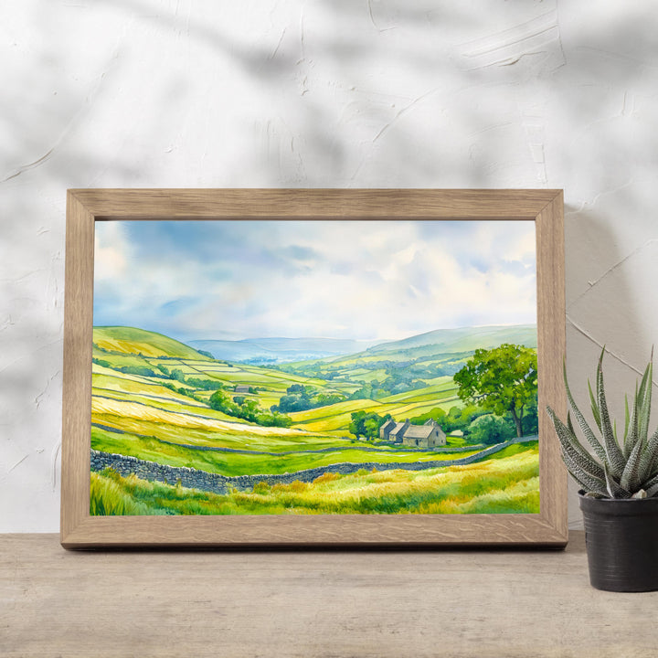 Yorkshire Dales Watercolour Landscape Painting Poster England Wall Art Countryside Print Gift for UK Nature Lovers and Fans of Scenic