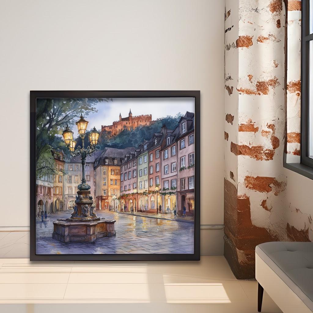 Heidelberg Watercolour Painting Poster Germany Wall Art Historic City Landscape Print Gift for Europe Lovers and Fans of Scenic German