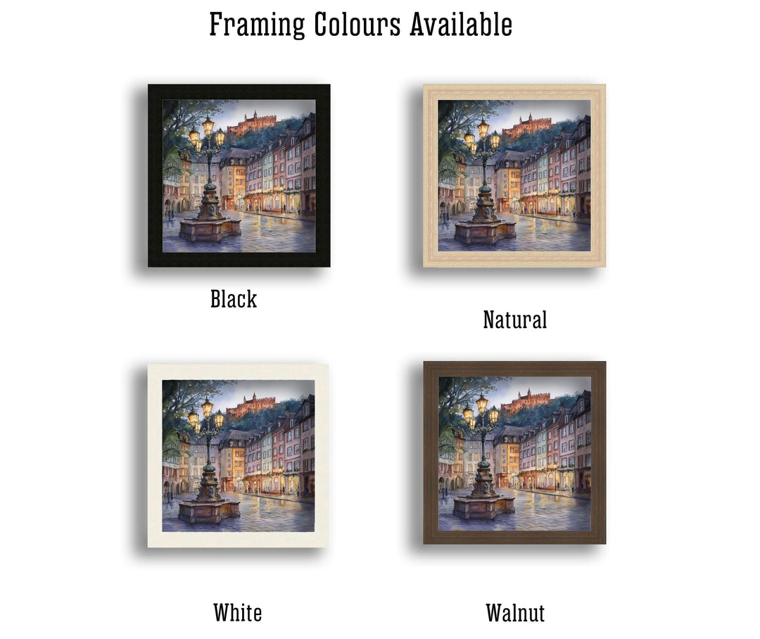 Heidelberg Watercolour Painting Poster Germany Wall Art Historic City Landscape Print Gift for Europe Lovers and Fans of Scenic German