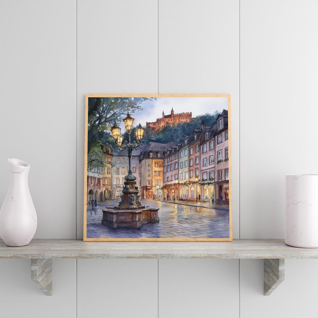 Heidelberg Watercolour Painting Poster Germany Wall Art Historic City Landscape Print Gift for Europe Lovers and Fans of Scenic German