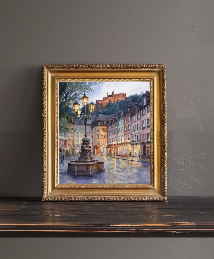 Heidelberg Watercolour Painting Poster Germany Wall Art Historic City Landscape Print Gift for Europe Lovers and Fans of Scenic German