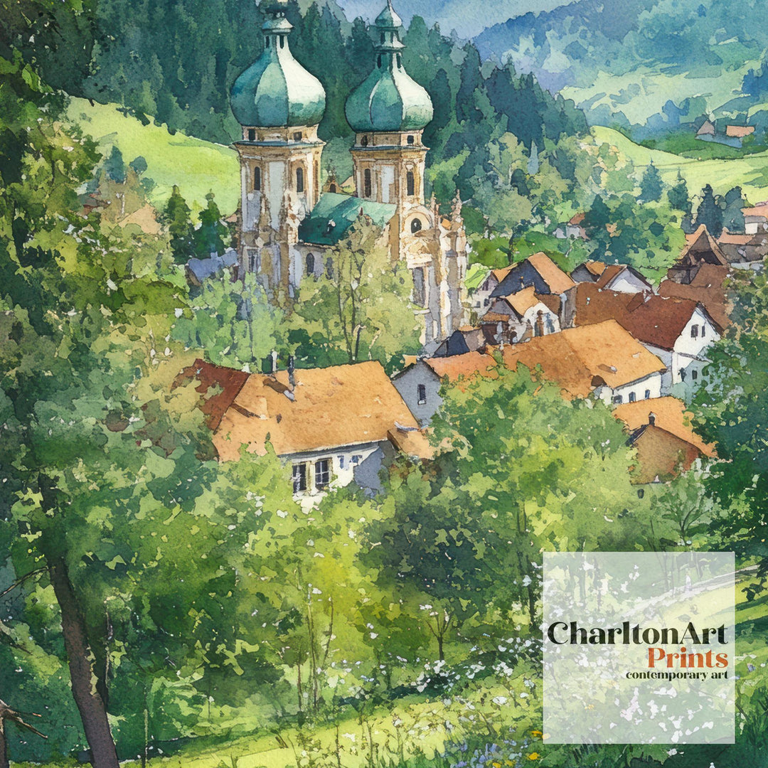 St Blasien Germany Travel Poster Print Black Forest Wall Art Mountain Village Landscape Gift for Europe Lovers and Fans of Scenic German