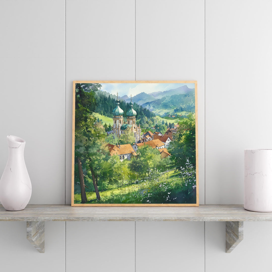 St Blasien Germany Travel Poster Print Black Forest Wall Art Mountain Village Landscape Gift for Europe Lovers and Fans of Scenic German