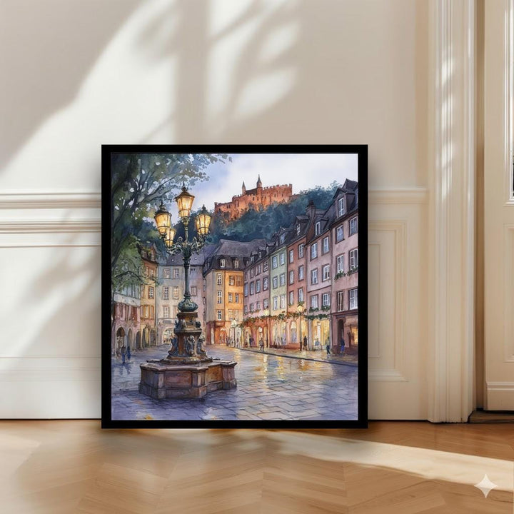 Heidelberg Watercolour Painting Poster Germany Wall Art Historic City Landscape Print Gift for Europe Lovers and Fans of Scenic German