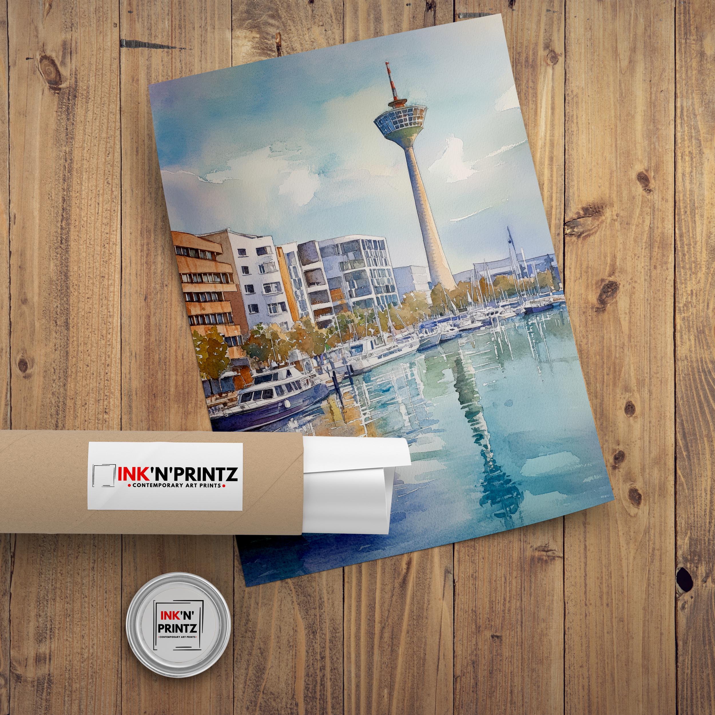 Dusseldorf Watercolour Painting Poster Germany Wall Art City Skyline Landscape Print Gift for Europe Lovers and Fans of Scenic German