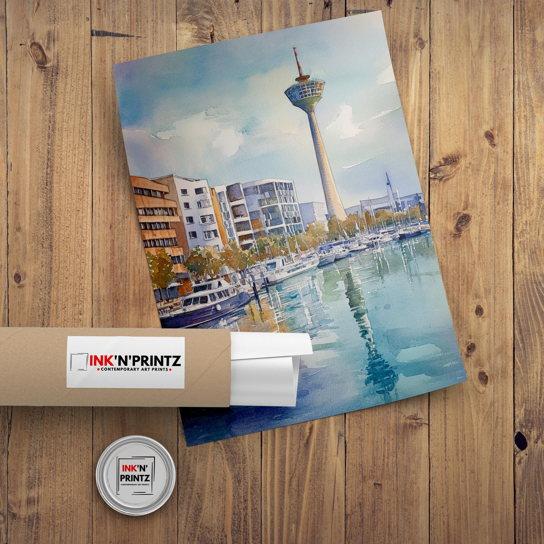 Dusseldorf Watercolour Painting Poster Germany Wall Art City Skyline Landscape Print Gift for Europe Lovers and Fans of Scenic German