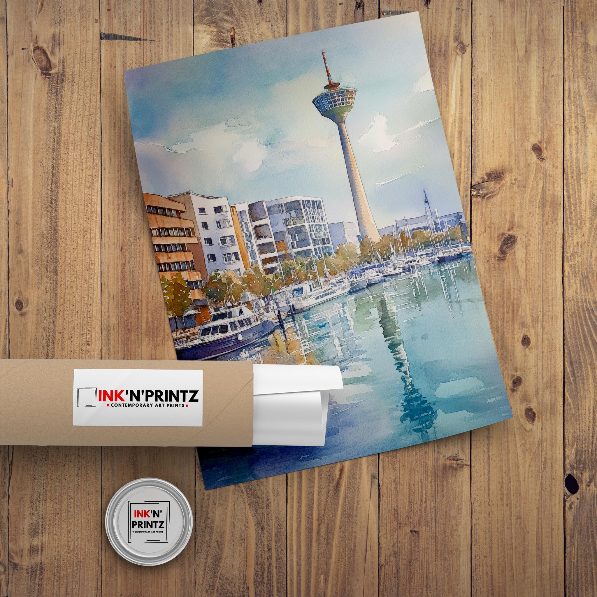Dusseldorf Watercolour Painting Poster Germany Wall Art City Skyline Landscape Print Gift for Europe Lovers and Fans of Scenic German