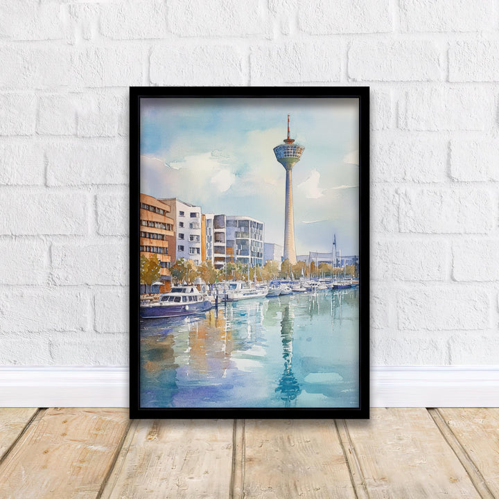 Dusseldorf Watercolour Painting Poster Germany Wall Art City Skyline Landscape Print Gift for Europe Lovers and Fans of Scenic German