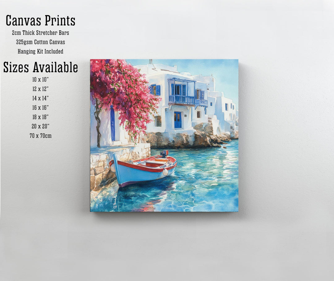 Mykonos Landscape Watercolour Painting Poster Greece Wall Art Coastal Island Scene Print Gift for Europe Lovers and Fans of Scenic Greek