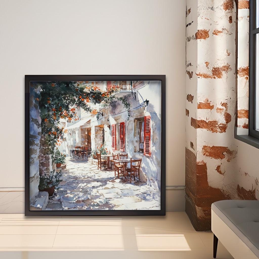 Naxos Greece Watercolour Landscape Painting Poster Wall Art Coastal Island Scene Print Gift for Europe Lovers and Fans of Scenic Greek