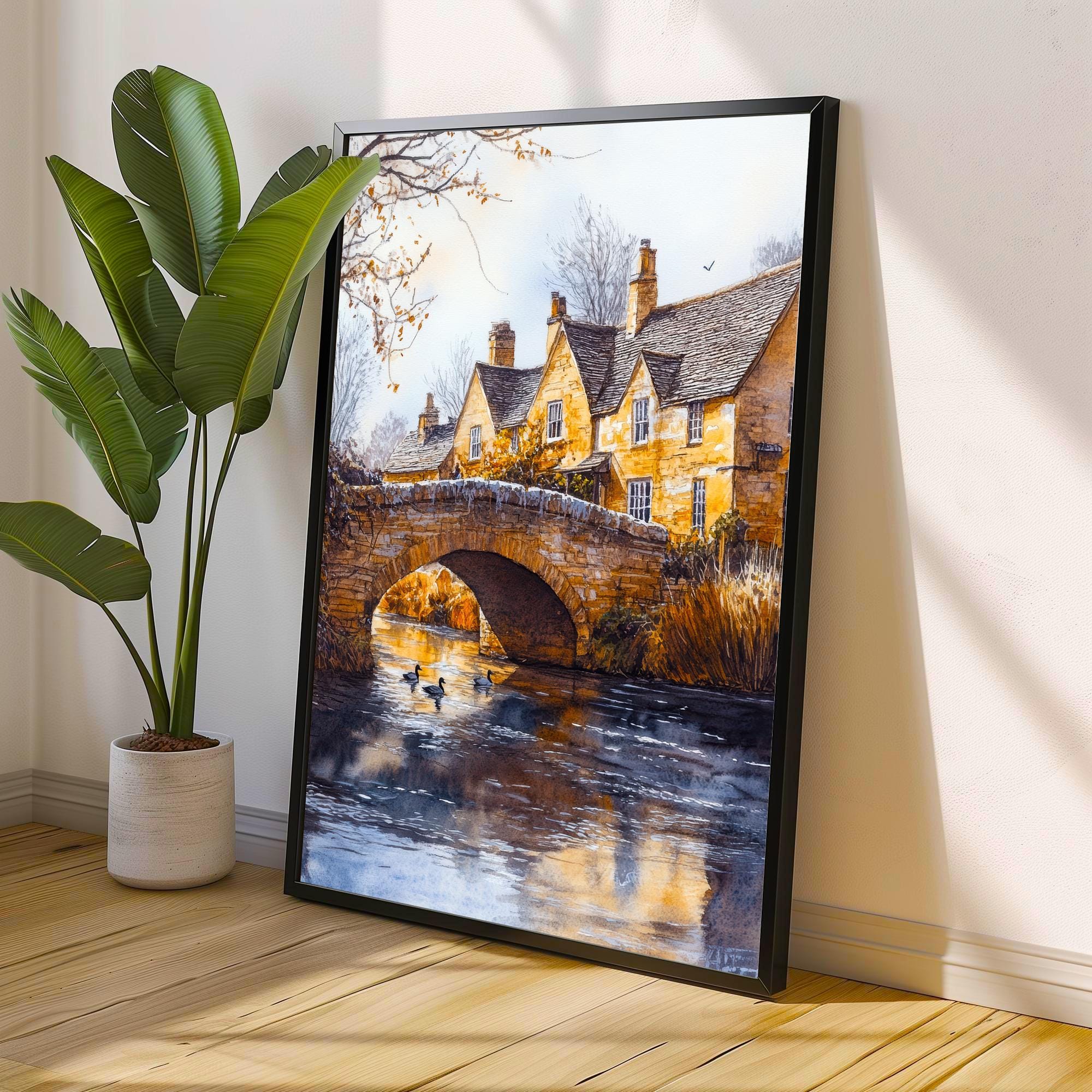 Bourton-on-the-Water Watercolour Art Print Cotswolds Village Poster River Windrush Landscape England Wall Decor Venice of the Cotswolds Gift