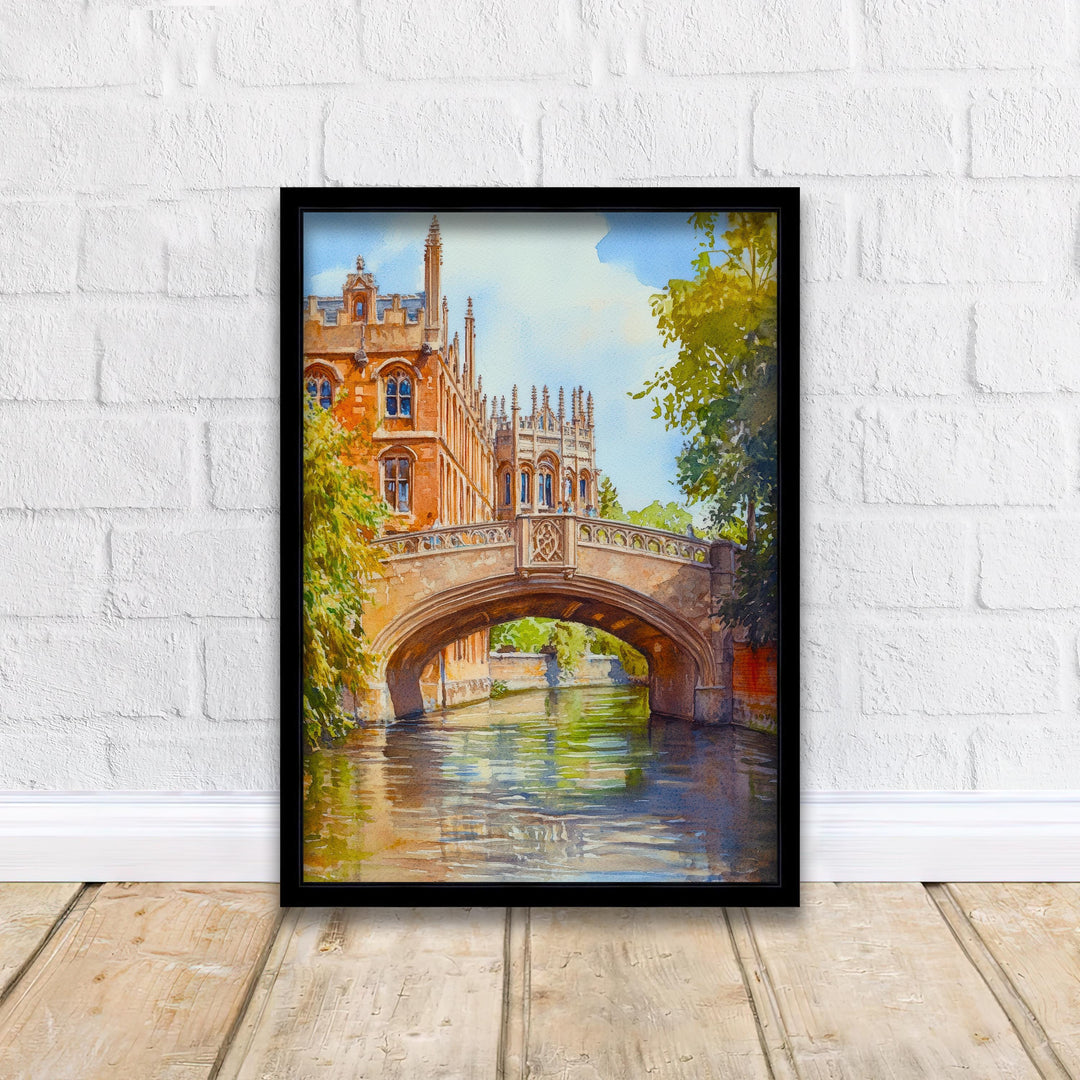 Bridge of Sighs Cambridge Watercolour Art St John's College Print River Cam Punting UK Travel Poster Gothic Architecture England Wall Decor