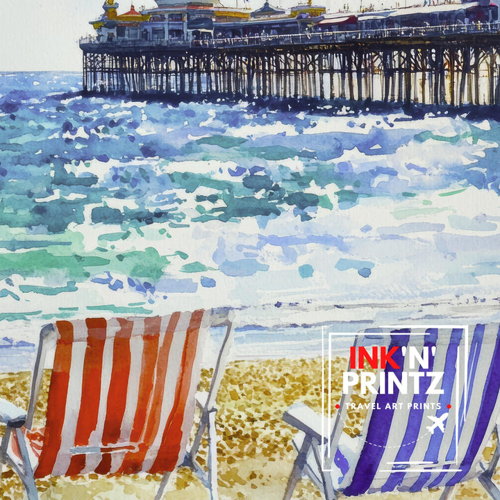 Brighton Palace Pier Watercolour Art Print Coastal Sussex Wall Decor English Seaside Landscape UK Travel Poster Bright Colours Beach Hut