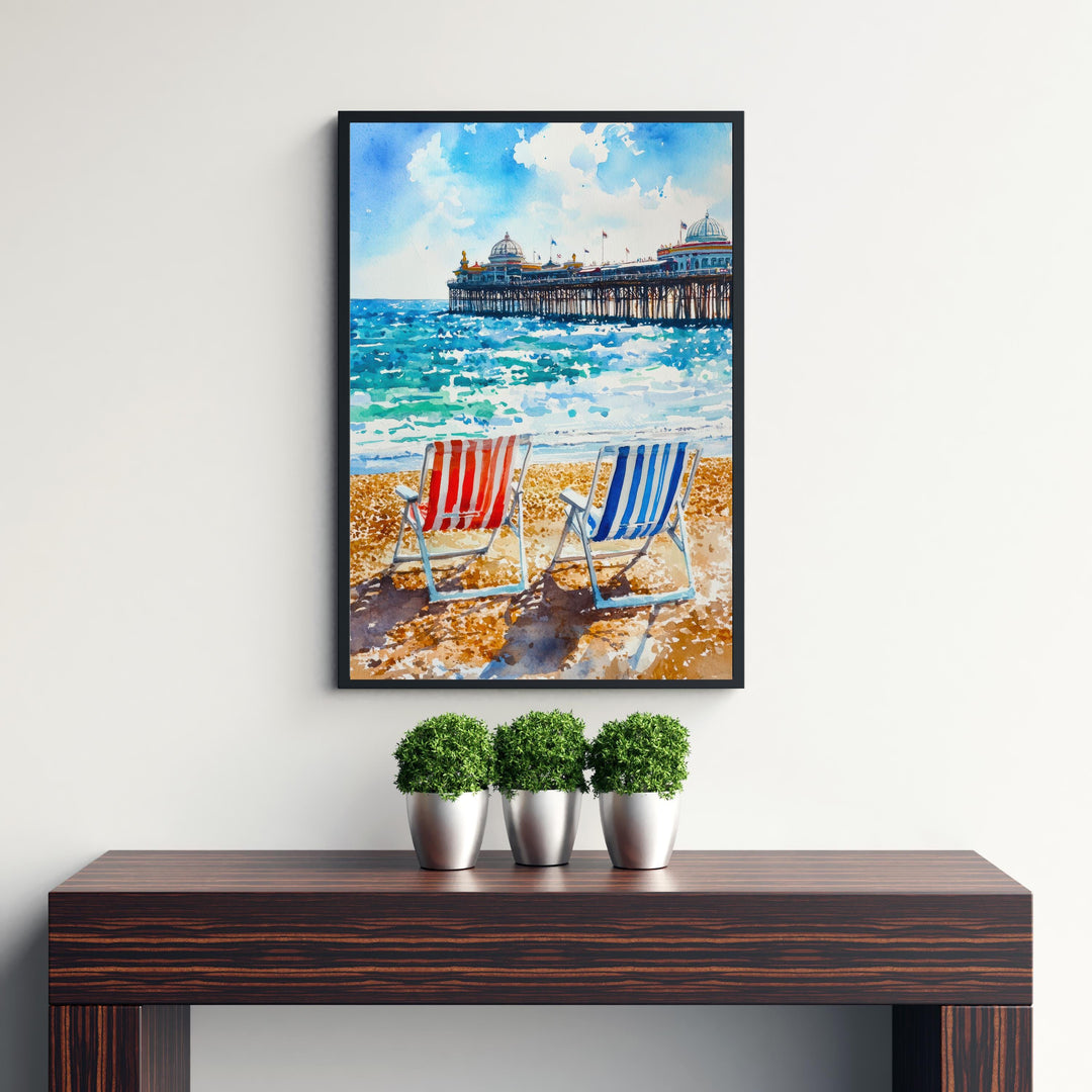 Brighton Palace Pier Watercolour Art Print Coastal Sussex Wall Decor English Seaside Landscape UK Travel Poster Bright Colours Beach Hut