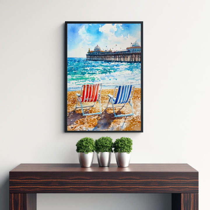 Brighton Palace Pier Watercolour Art Print Coastal Sussex Wall Decor English Seaside Landscape UK Travel Poster Bright Colours Beach Hut
