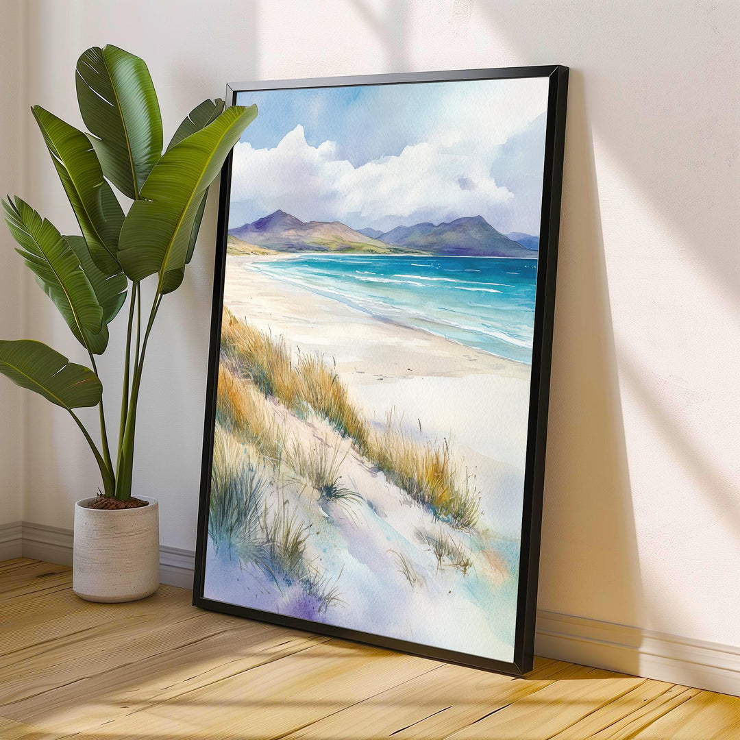 Isle of Harris Watercolour Art Print Beach Poster Outer Hebrides Scotland Travel Landscape Wall Art Turquoise Sea Decor Gift