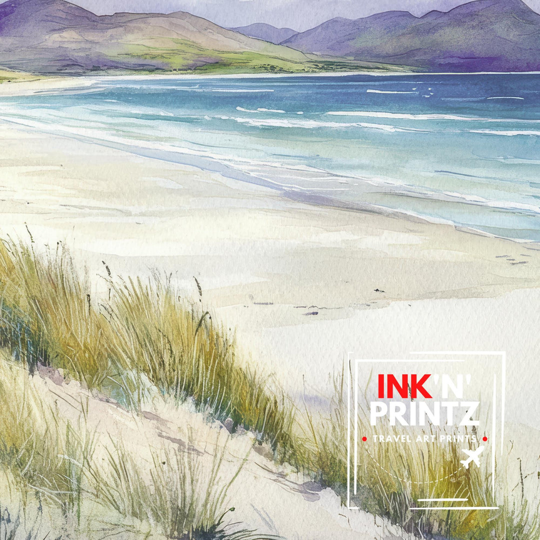 Isle of Harris Watercolour Art Print Beach Poster Outer Hebrides Scotland Travel Landscape Wall Art Turquoise Sea Decor Gift