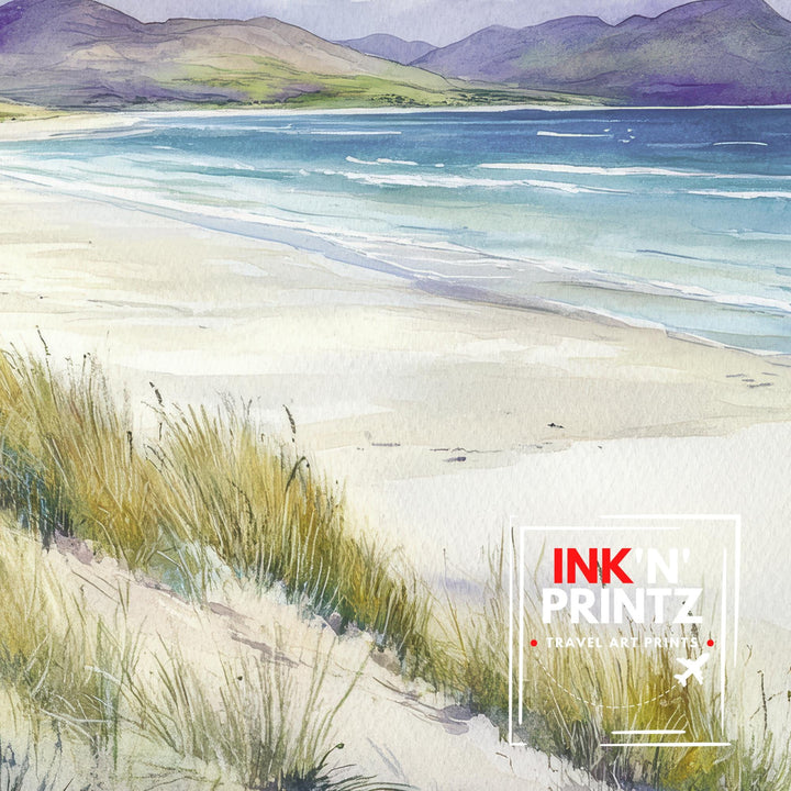 Isle of Harris Watercolour Art Print Beach Poster Outer Hebrides Scotland Travel Landscape Wall Art Turquoise Sea Decor Gift