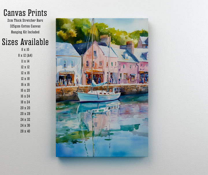 Padstow Harbour Watercolour Painting Cornwall Coastal Wall Art Print Colourful Fishing Boats Seaside Village UK Travel Poster Kitchen Decor