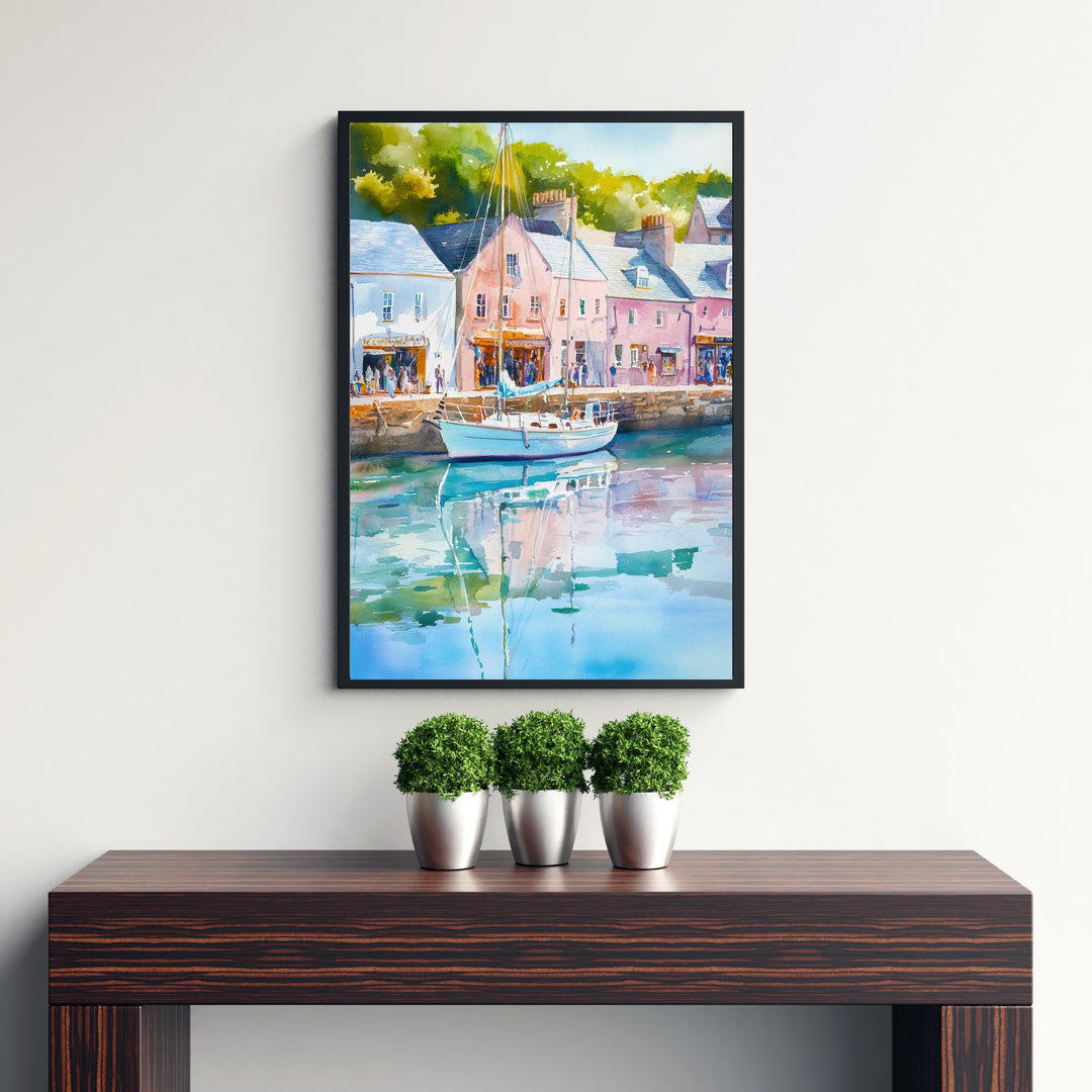 Padstow Harbour Watercolour Painting Cornwall Coastal Wall Art Print Colourful Fishing Boats Seaside Village UK Travel Poster Kitchen Decor