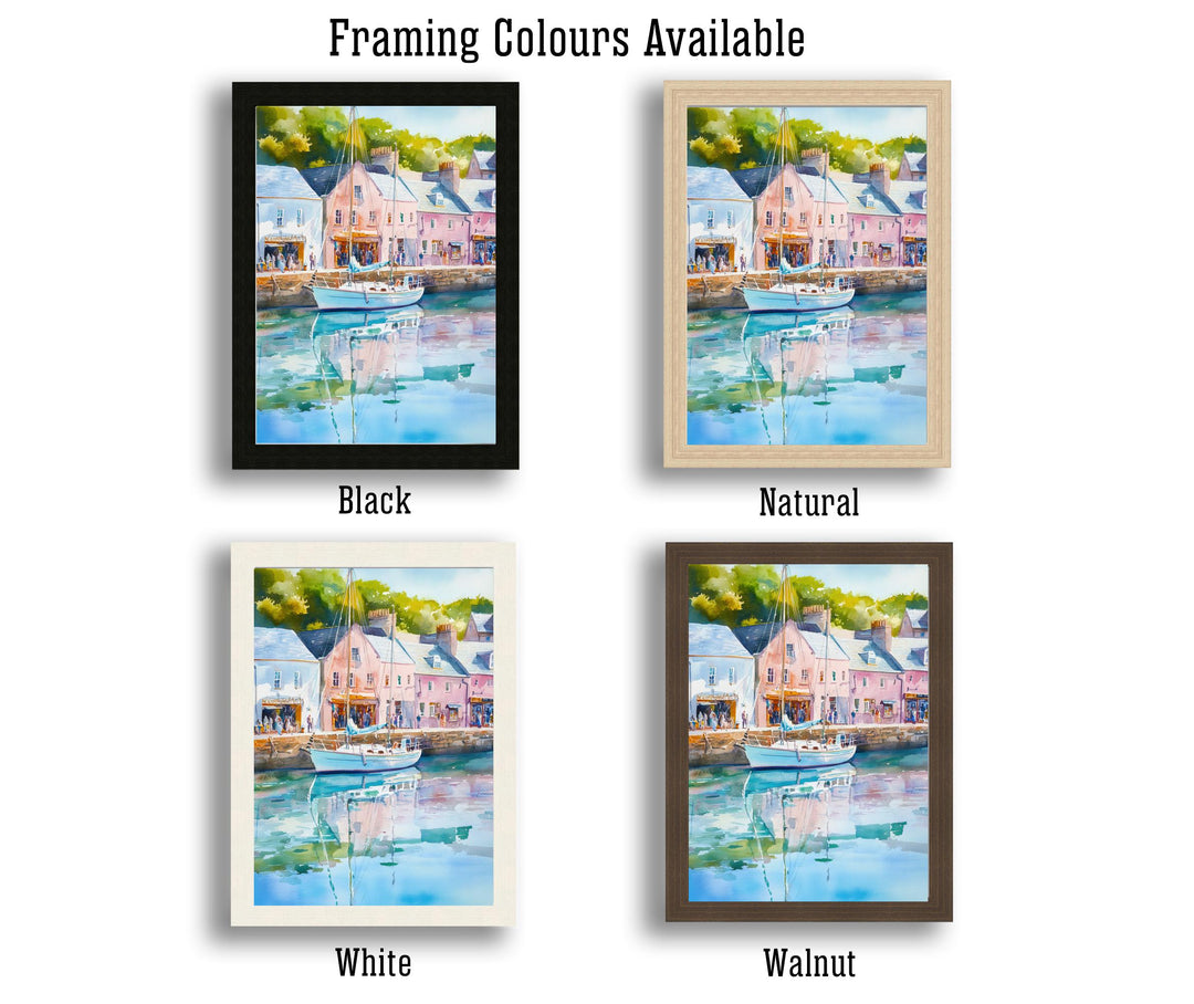 Padstow Harbour Watercolour Painting Cornwall Coastal Wall Art Print Colourful Fishing Boats Seaside Village UK Travel Poster Kitchen Decor