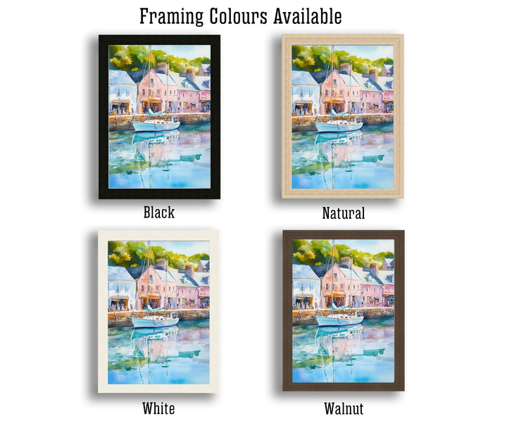 Padstow Harbour Watercolour Painting Cornwall Coastal Wall Art Print Colourful Fishing Boats Seaside Village UK Travel Poster Kitchen Decor