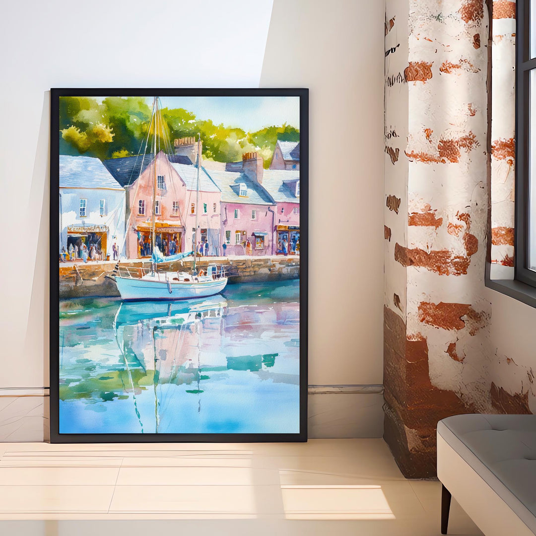 Padstow Harbour Watercolour Painting Cornwall Coastal Wall Art Print Colourful Fishing Boats Seaside Village UK Travel Poster Kitchen Decor