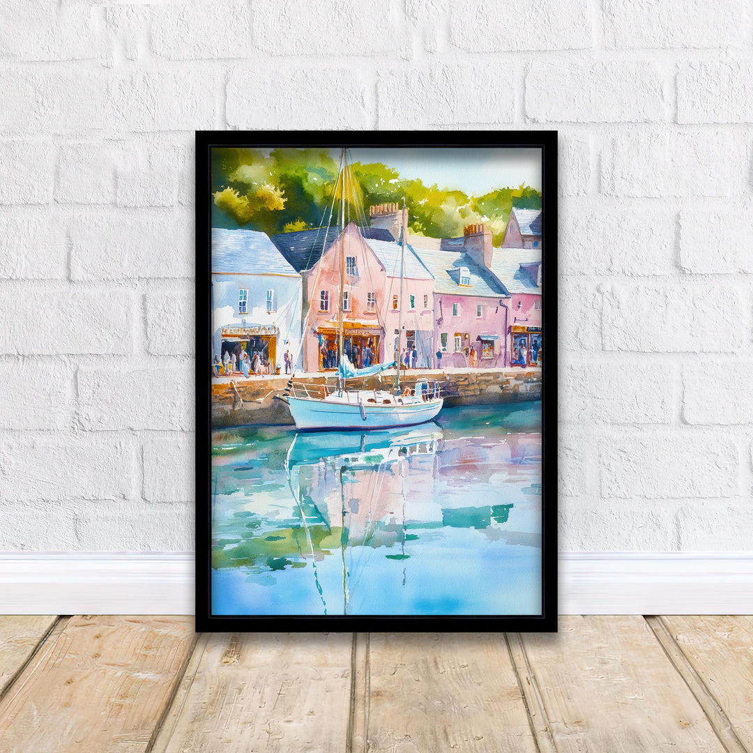 Padstow Harbour Watercolour Painting Cornwall Coastal Wall Art Print Colourful Fishing Boats Seaside Village UK Travel Poster Kitchen Decor