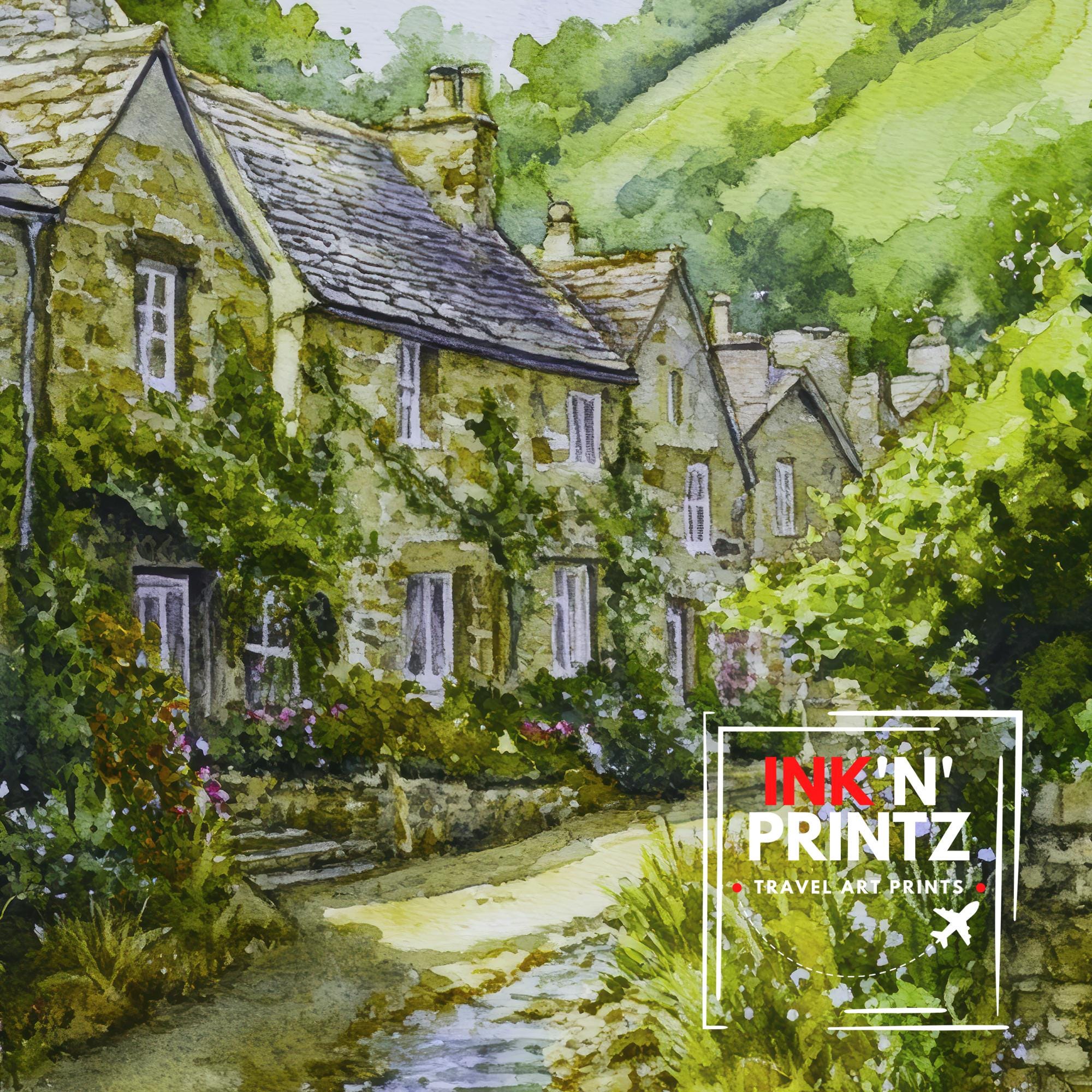 Peak District National Park Watercolour Art Print Derbyshire Landscape UK Hill Walking Travel Poster Rural England Nature Scenery Wall