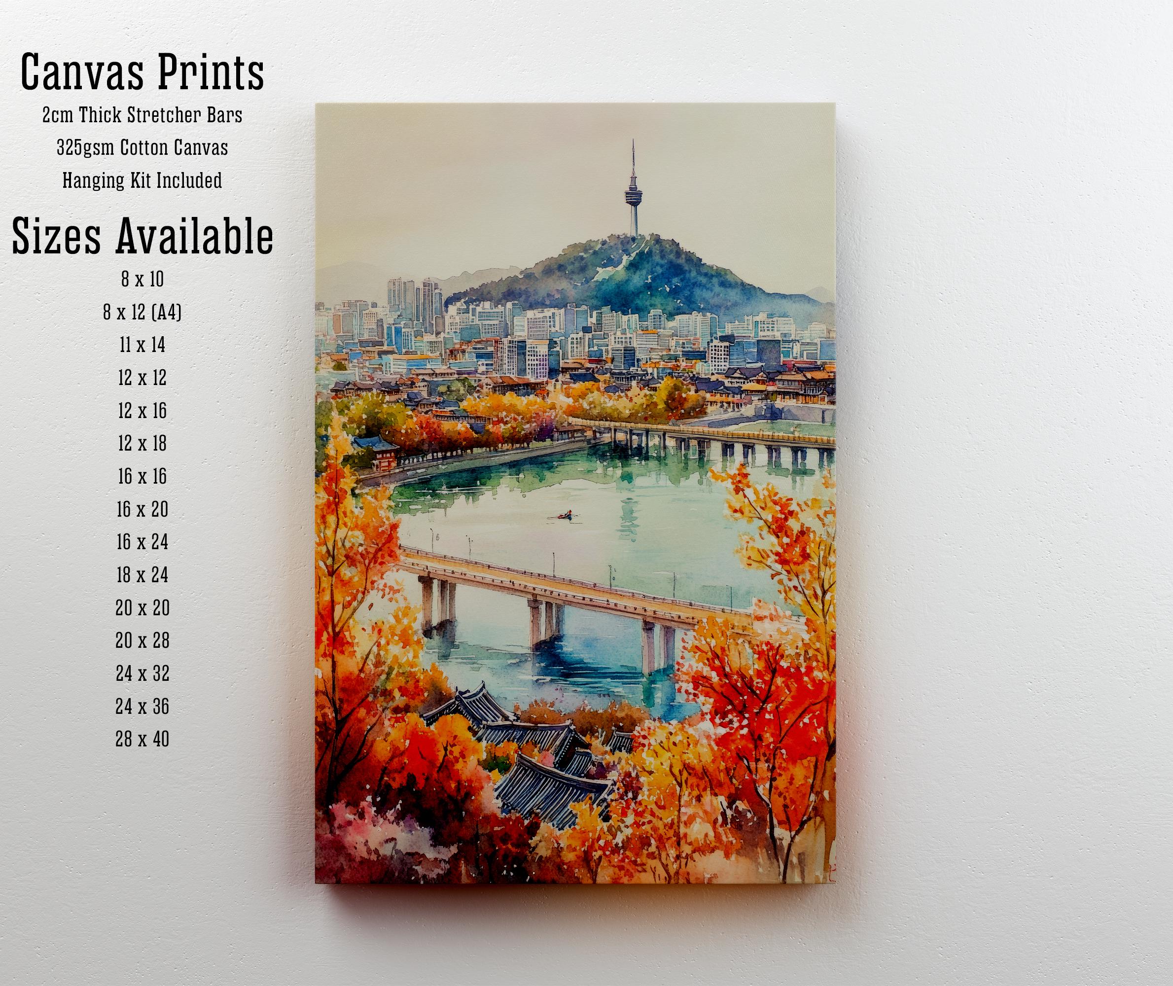 South Korea Watercolour Art Print South Korea Travel Poster Gyeongbokgung Palace Hanok Village Modern Skyline K-Culture Wall Decor Gift