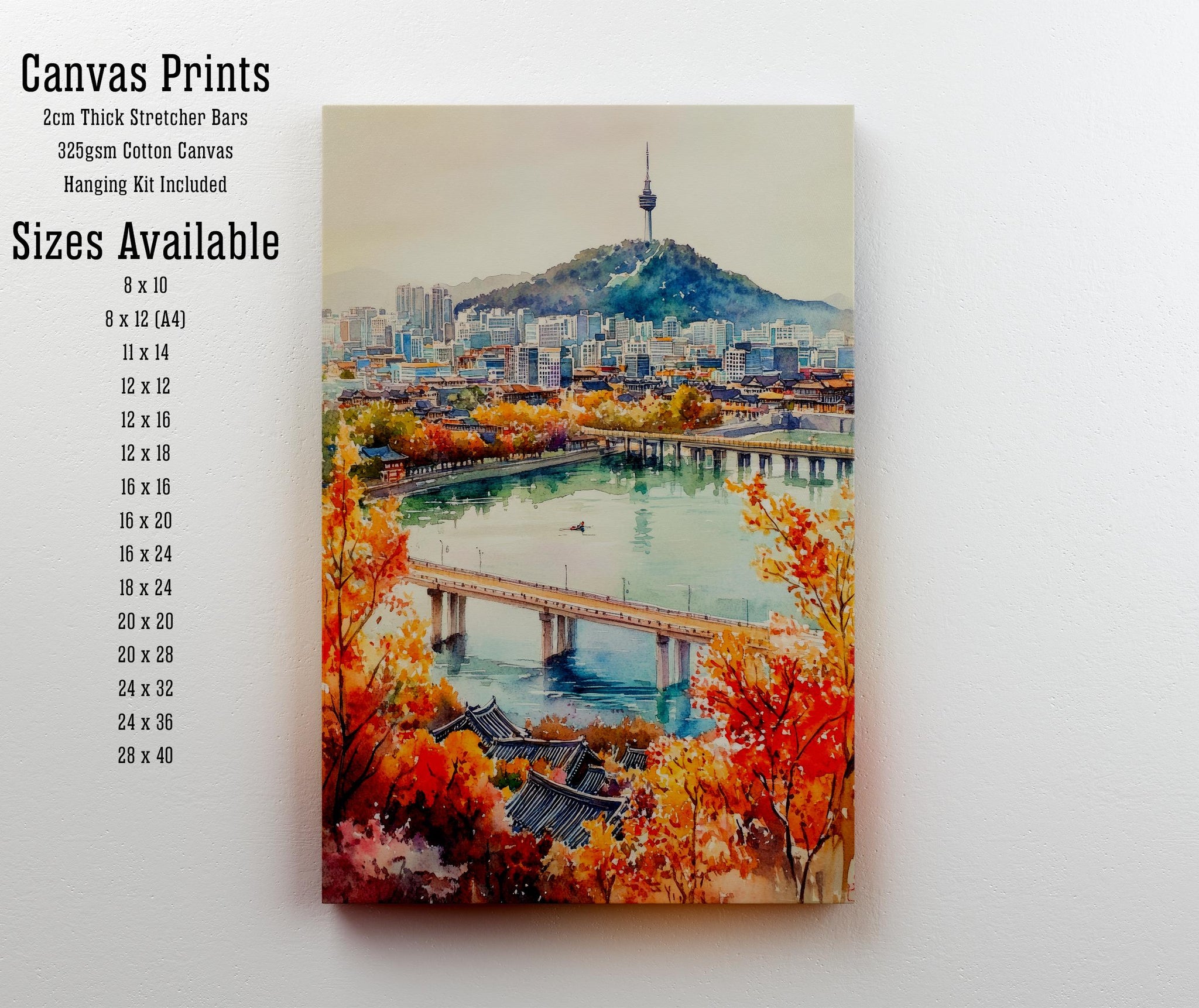 South Korea Watercolour Art Print South Korea Travel Poster Gyeongbokgung Palace Hanok Village Modern Skyline K-Culture Wall Decor Gift