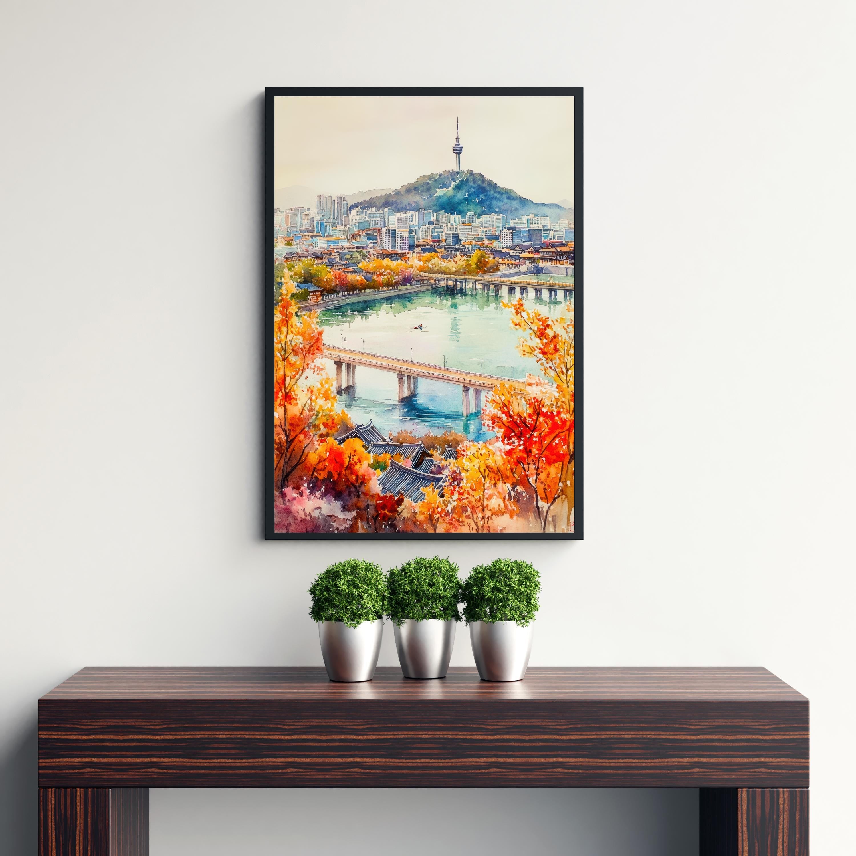 South Korea Watercolour Art Print South Korea Travel Poster Gyeongbokgung Palace Hanok Village Modern Skyline K-Culture Wall Decor Gift