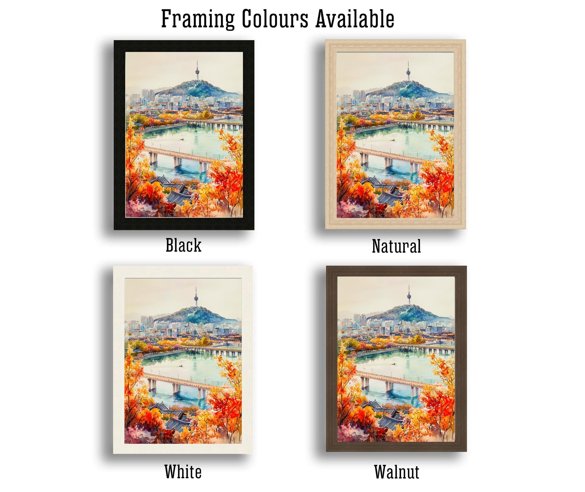 South Korea Watercolour Art Print South Korea Travel Poster Gyeongbokgung Palace Hanok Village Modern Skyline K-Culture Wall Decor Gift