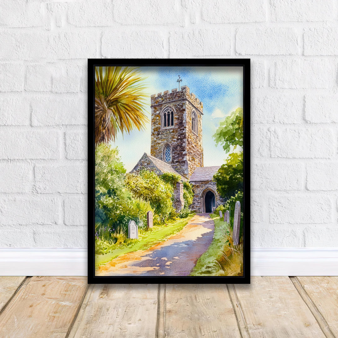 St Enodoc Church Cornwall Watercolour Print John Betjeman Grave Daymer Bay North Cornwall Coastal Art Crooked Spire Sand Dunes Gift
