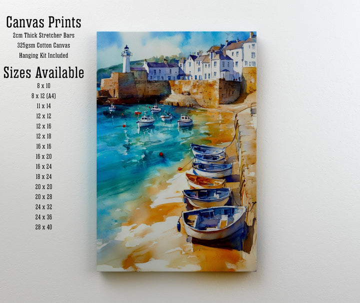 St Ives Harbour Watercolour Painting Cornwall Coastal Art Print Golden Sands Turquoise Sea Fishing Boats Lighthouse UK Travel Poster