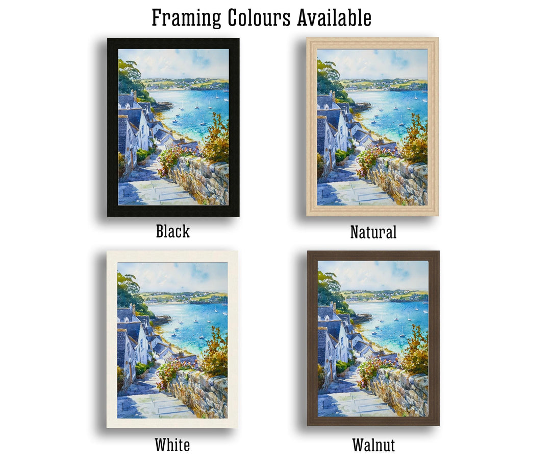 St Mawes Watercolour Poster Print Cornwall Coastal Art Roseland Peninsula Village Fal River Boats Seaside Home Decor Wall Art Gift