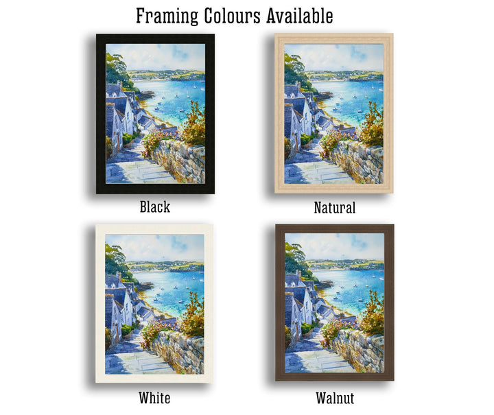 St Mawes Watercolour Poster Print Cornwall Coastal Art Roseland Peninsula Village Fal River Boats Seaside Home Decor Wall Art Gift