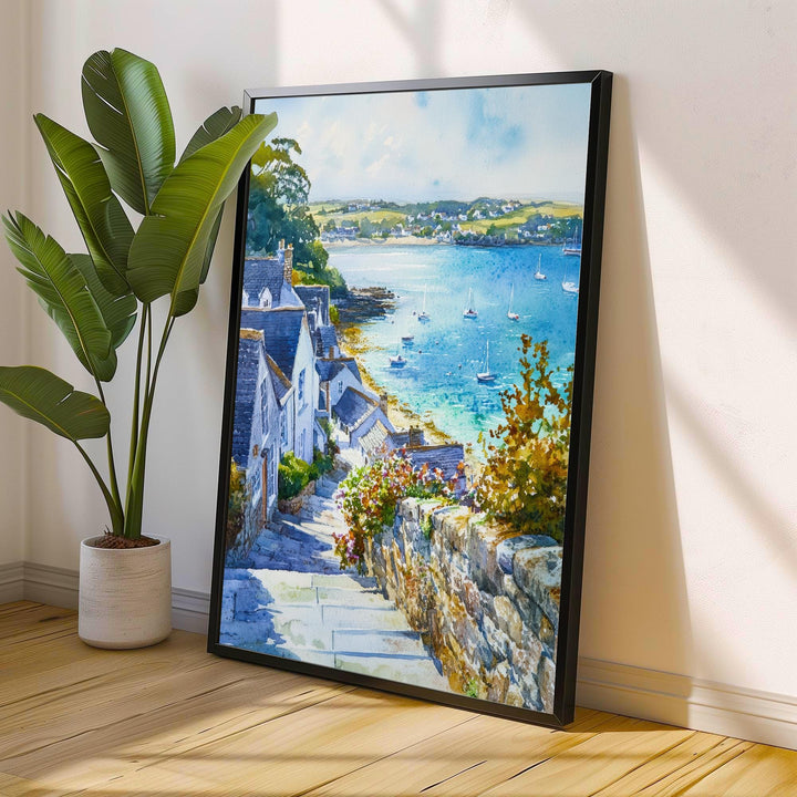 St Mawes Watercolour Poster Print Cornwall Coastal Art Roseland Peninsula Village Fal River Boats Seaside Home Decor Wall Art Gift
