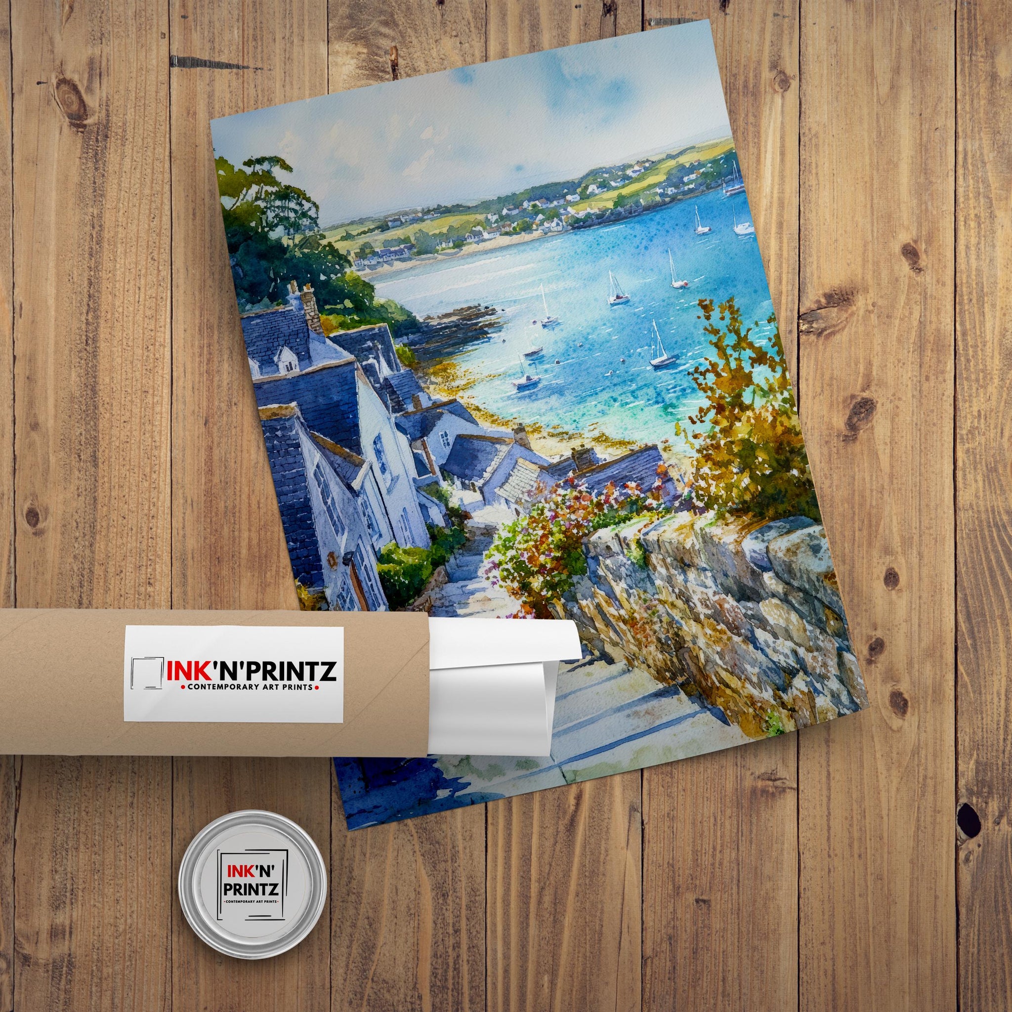 St Mawes Watercolour Poster Print Cornwall Coastal Art Roseland Peninsula Village Fal River Boats Seaside Home Decor Wall Art Gift