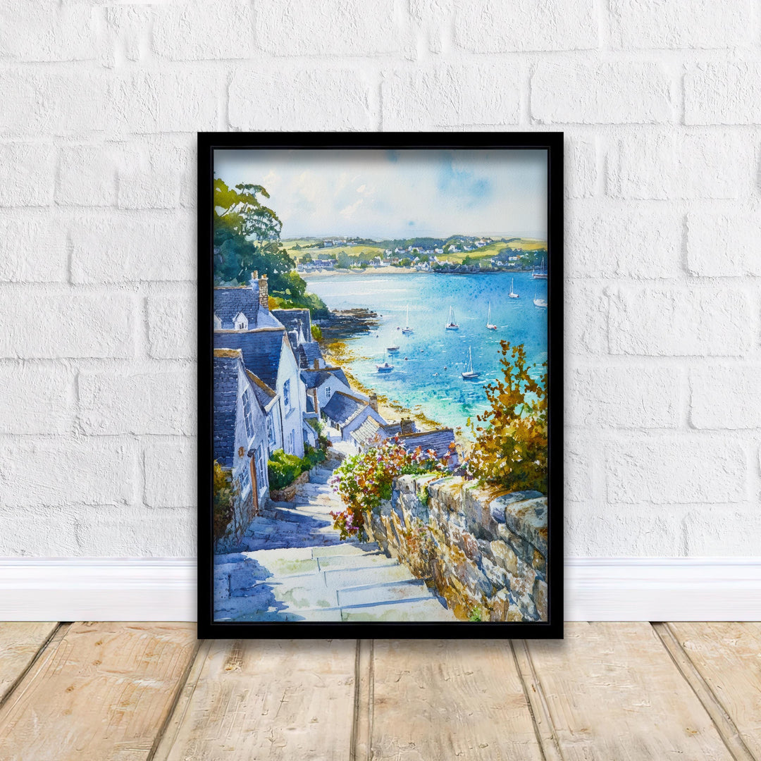 St Mawes Watercolour Poster Print Cornwall Coastal Art Roseland Peninsula Village Fal River Boats Seaside Home Decor Wall Art Gift