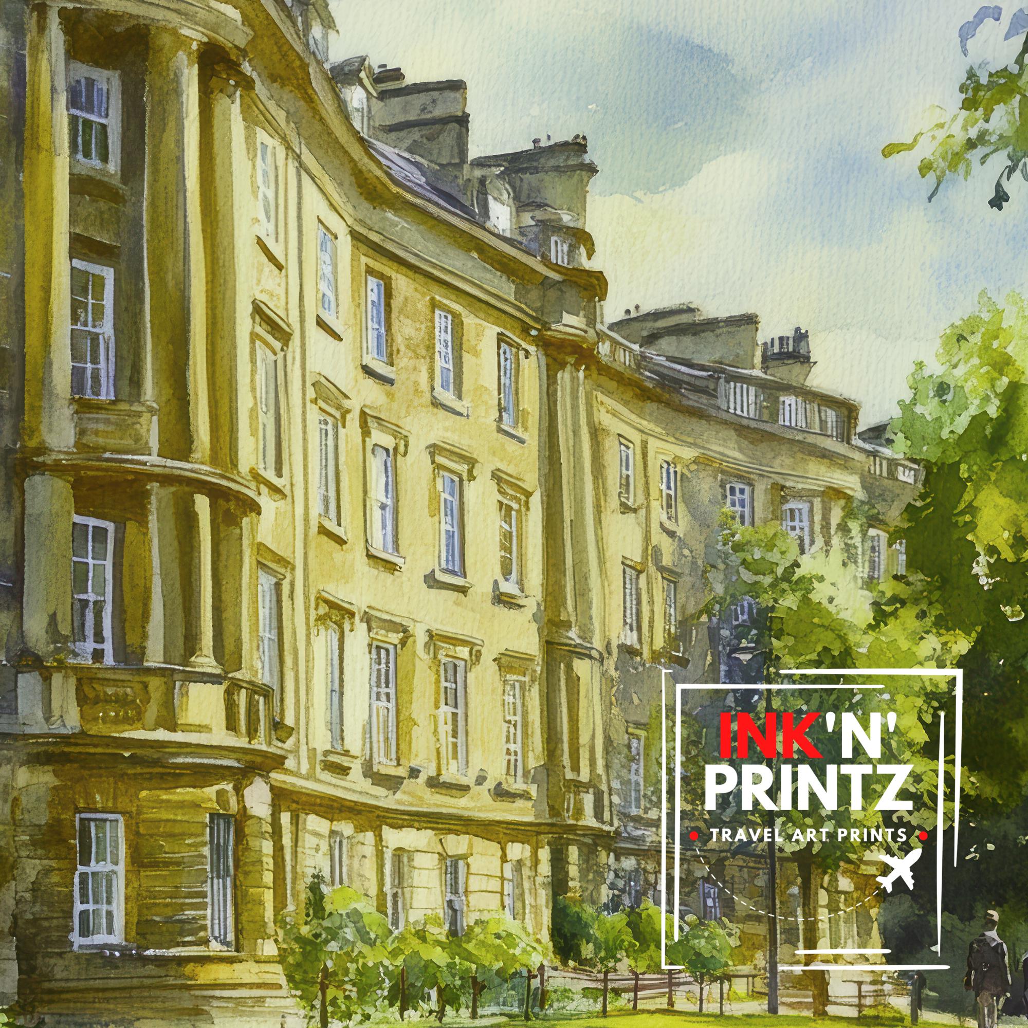 Royal Crescent Bath Watercolour Print Georgian Architecture Art John Wood the Younger Jane Austen Home Decor UK Travel Poster