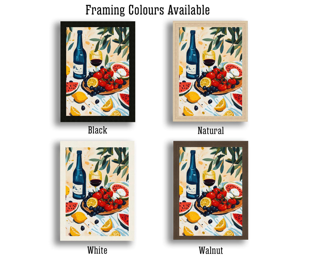 Mediterranean Table Art Print Still Life Painting Coastal Kitchen Wall Art Rustic Fruit And Wine Scene Warm Summer Decor